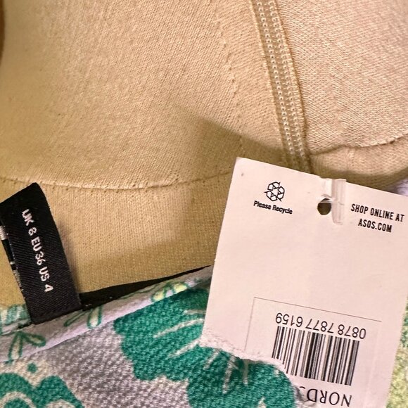 ASOS DESIGN Tie front midi tea dress with godets in green & yellow flower - Picture 5 of 5